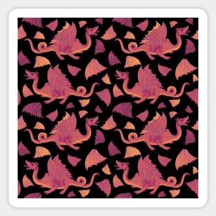 Red Dragon and Wing Pattern on Black Sticker